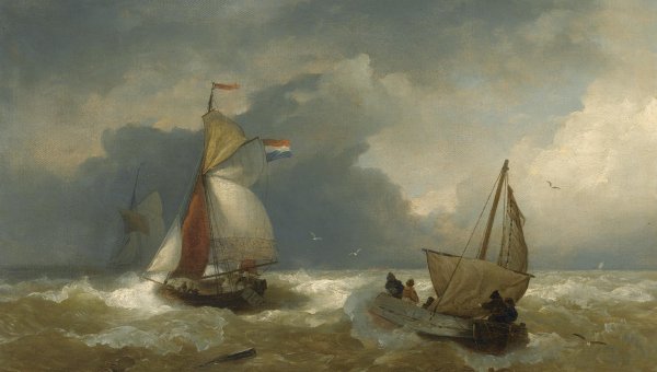 Shipping in Choppy Waters. The painting by Andreas Achenbach
