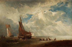 Andreas Achenbach, Storm and Rain in a Dutch Port, Painting on canvas