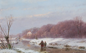 Reproduction oil paintings - Andreas Schelfhout - Winter Landscape with Wood Gatherers on the Ice