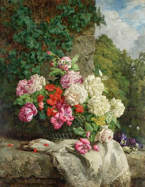 Reproduction oil paintings - Anne Ferray Mutrie - A Still Life with Flowers on a Rocky Ledge