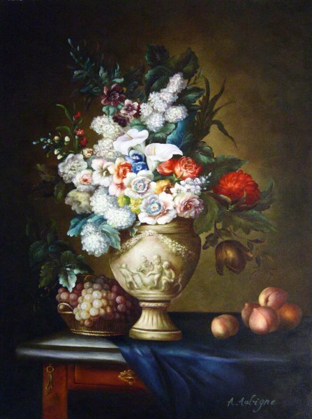 Bouquet of Flowers In A Terracotta Vase, With Peaches And Grapes. The painting by Anne Vallayer-Coster