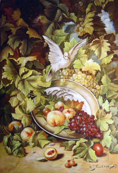 Peaches And Grapes With A Dove. The painting by Antoine Bourland