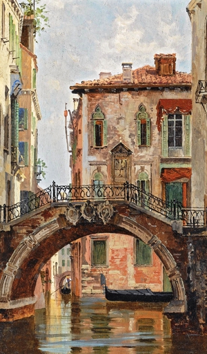 Famous paintings of Waterfront: A Bridge Over a Venetian Canal