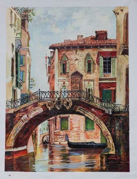 A Bridge Over a Venetian Canal. The painting by Antonietta Brandeis