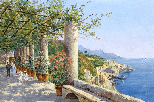 A Coastal Stroll in Sorrento. The painting by Antonietta Brandeis