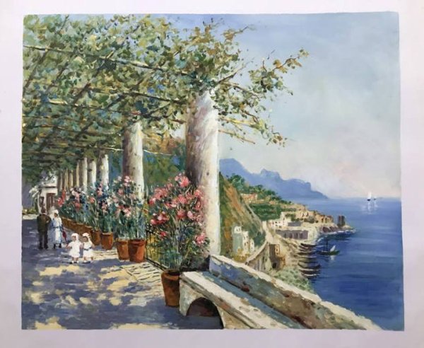 A Coastal Stroll in Sorrento. The painting by Antonietta Brandeis