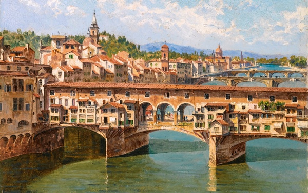 At Ponte Vecchio, Florence. The painting by Antonietta Brandeis
