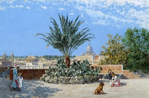 Famous paintings of Street Scenes: At the Pincio Gardens