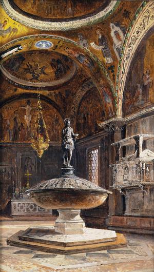 Antonietta Brandeis, Baptismal Font at Saint Mark's Basilica, Painting on canvas