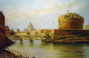 Antonietta Brandeis, Castle Santangelo And St. Peter's From The Tiber, Painting on canvas