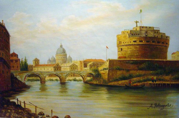 Castle Santangelo And St. Peter&#39s From The Tiber. The painting by Antonietta Brandeis