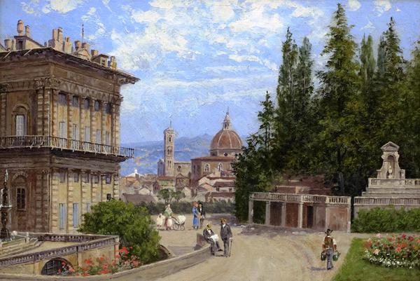 Gardens in Florence. The painting by Antonietta Brandeis