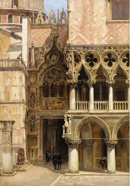 Porta della Carta, Doge’s Palace, Venice. The painting by Antonietta Brandeis