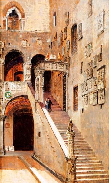 Staircase for the Palace Courtyard, Florence. The painting by Antonietta Brandeis