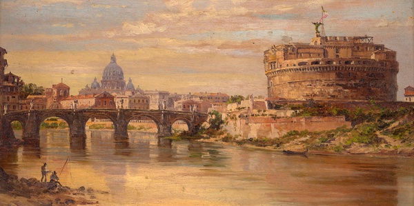 The Tiber with Castel Saint Angelo and St. Peters. The painting by Antonietta Brandeis
