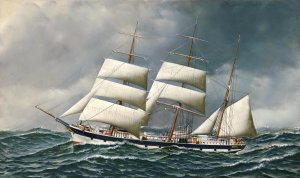 Reproduction oil paintings - Antonio Jacobsen - The Norwegian Bark Friedig at Sea under Reduced Sail