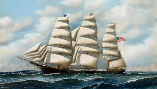 The Ship Young America at Sea. The painting by Antonio Jacobsen