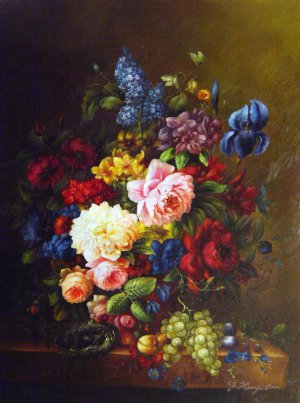 Arnoldus Bloemers, Peonies, Roses, Irises, Lillies & Lilacs In A Vase, Painting on canvas