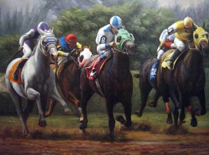 Famous paintings of Horses-Equestrian: At The Home Stretch