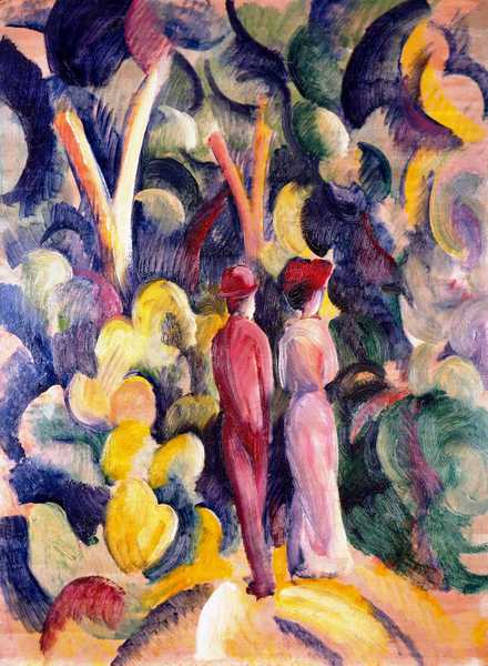 A Couple on the Forest Track. The painting by August Macke