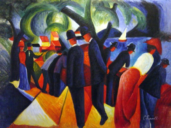 A Stroll On The Bridge. The painting by August Macke
