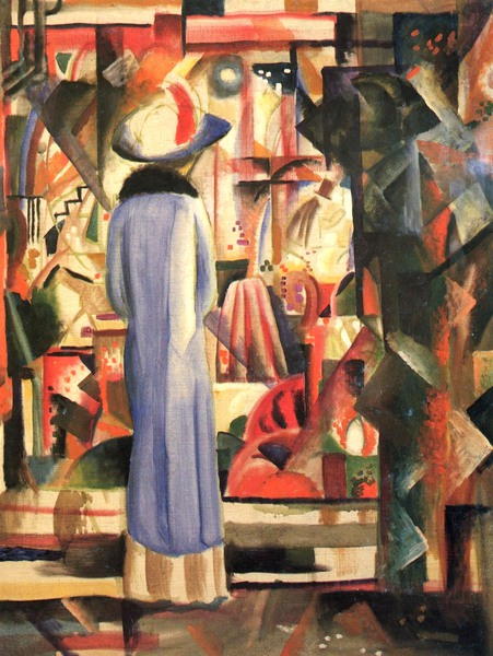 A Woman in Front of a Large Illuminated Window. The painting by August Macke