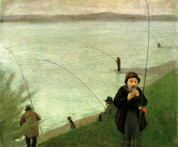 Anglers on the Rhine. The painting by August Macke