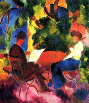 August Macke, At the Garden Table, Painting on canvas