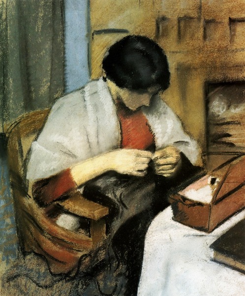 Elisabeth Gerhardt, Sewing. The painting by August Macke