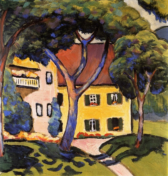 House in a Landscape. The painting by August Macke