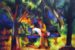 August Macke, Man Reading In The Park, Painting on canvas