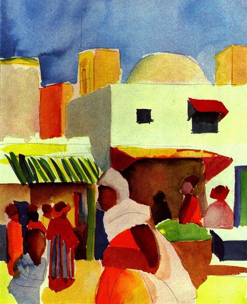 Market in Tunisia. The painting by August Macke