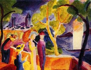 August Macke, Strollers at the Lake, Painting on canvas