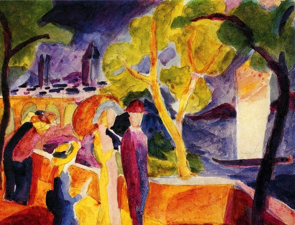Strollers at the Lake. The painting by August Macke