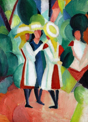 August Macke, Three Girls in Yellow Straw Hats, Painting on canvas