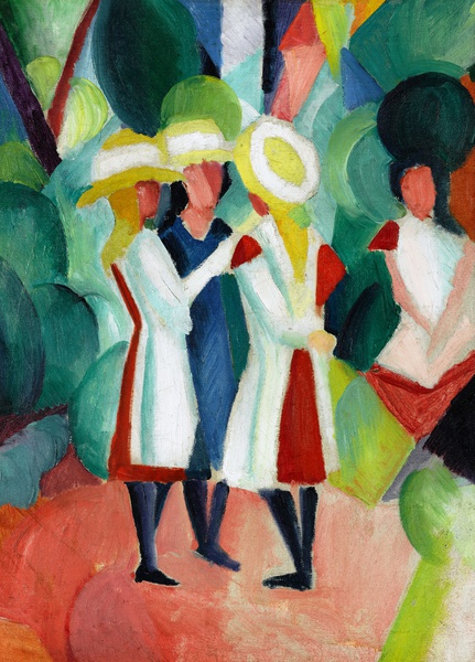 Three Girls in Yellow Straw Hats. The painting by August Macke