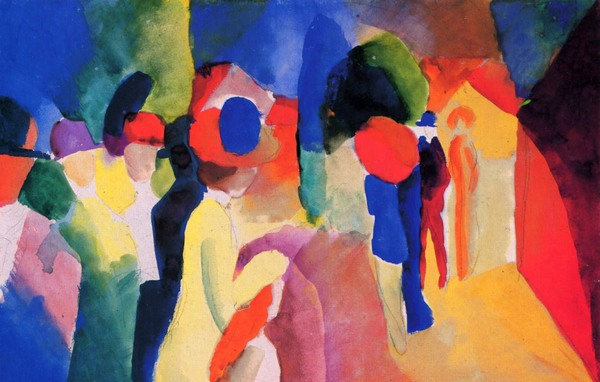Woman with a Yellow Jacket. The painting by August Macke