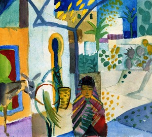 August Macke, Young Girl with Horse and Donkey, Painting on canvas