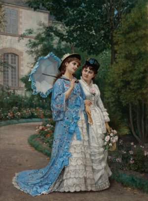 Auguste Toulmouche, The Garden Stroll, Painting on canvas