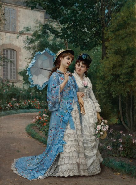 The Garden Stroll. The painting by Auguste Toulmouche