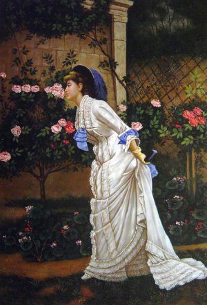 A Girl And Roses, Auguste Toulmouche, Art Paintings