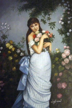 Auguste Toulmouche, Young Woman In A Rose Garden, Art Reproduction