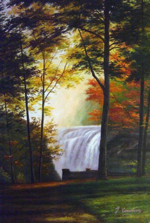 Our Originals, Autumn's Waterfall Mist In The Forest, Painting on canvas