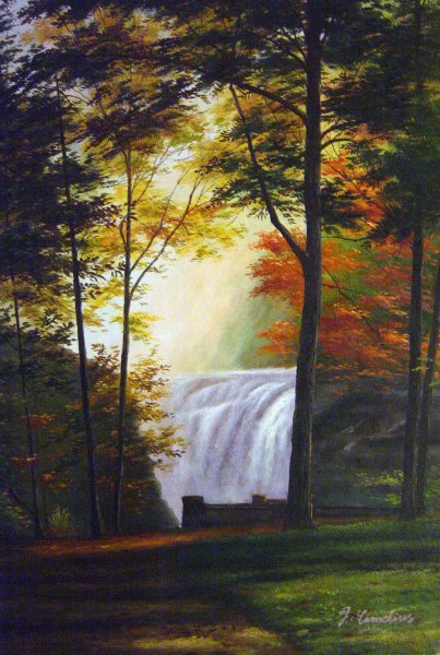 Autumn&#39s Waterfall Mist In The Forest. The painting by Our Originals