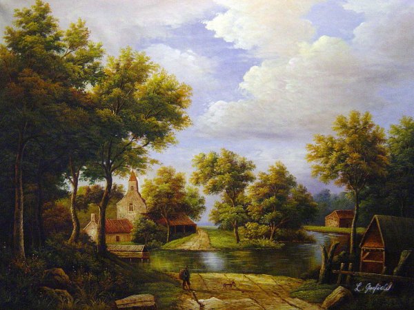 The Ferry Crossing. The painting by Barend Cornelius Koekkoek