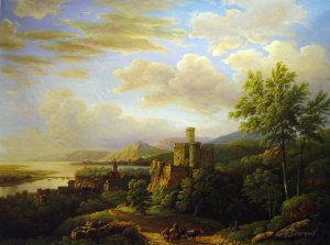 Travellers On A Path In An Extensive Rhineland Landscape, Barend Cornelius Koekkoek, Art Paintings