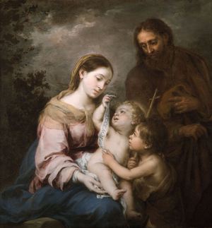 Bartolome Esteban Murillo, Holy Family with Infant Saint John, Painting on canvas