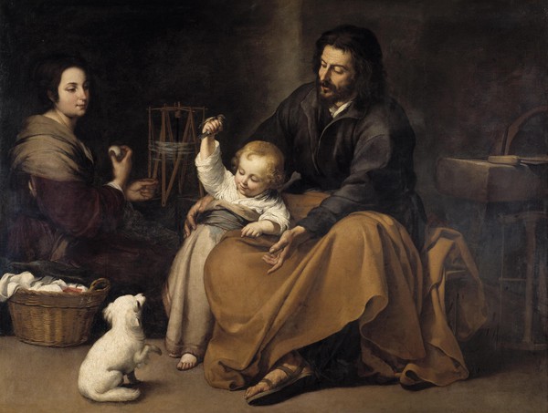 The Holy Family with a Bird. The painting by Bartolome Esteban Murillo