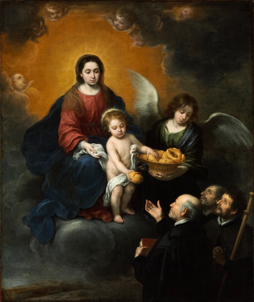 The Infant Christ Distributing Bread to the Pilgrims. The painting by Bartolome Esteban Murillo