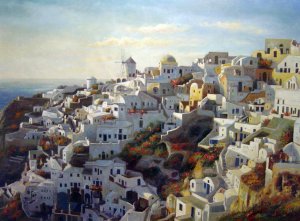 Our Originals, Beautiful Sunrise In Santorini, Greece, Painting on canvas
